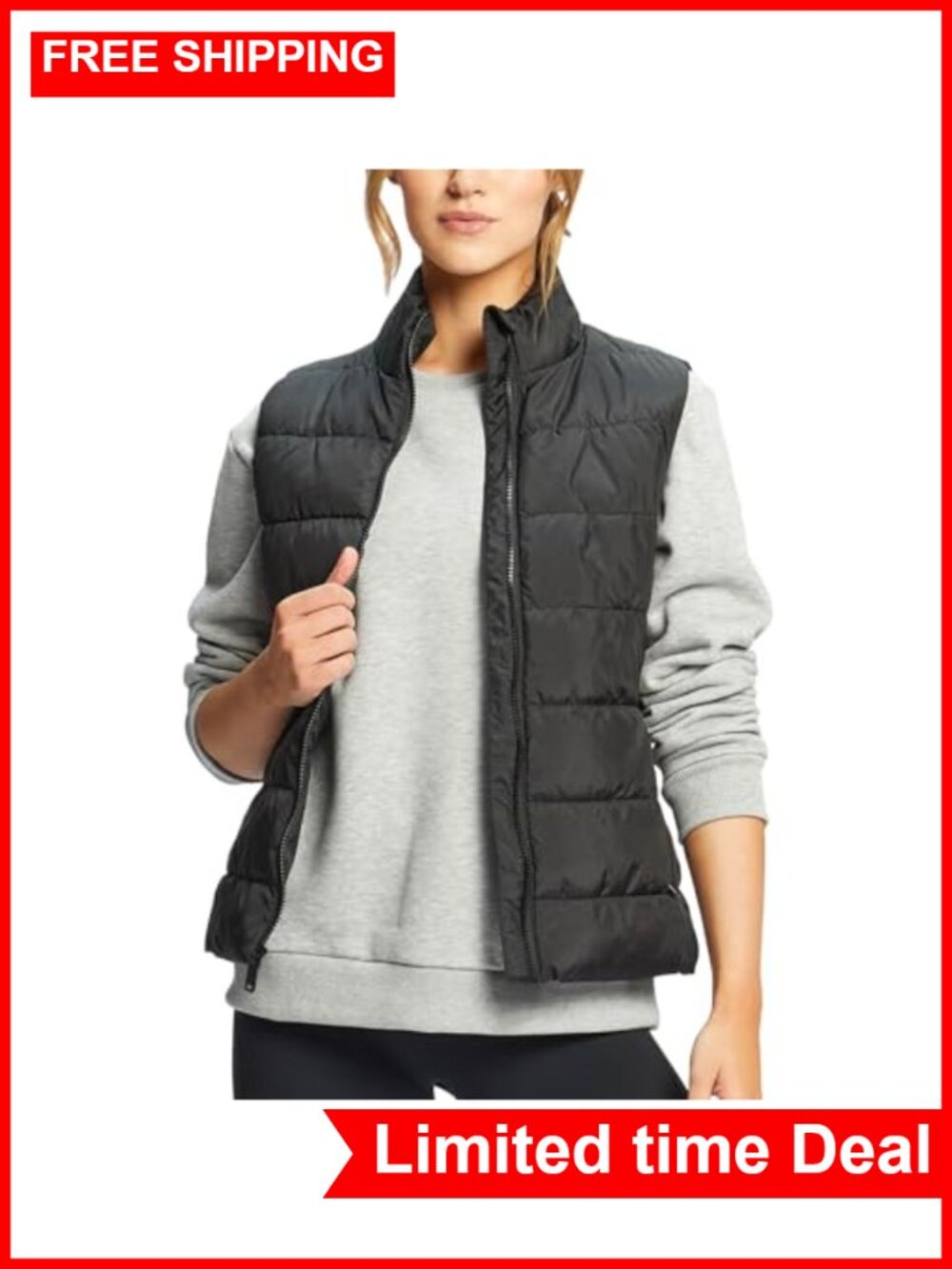 Womens Puffer Vest Slim Fit Full Zip Quilted Sleeveless Water-Resistant